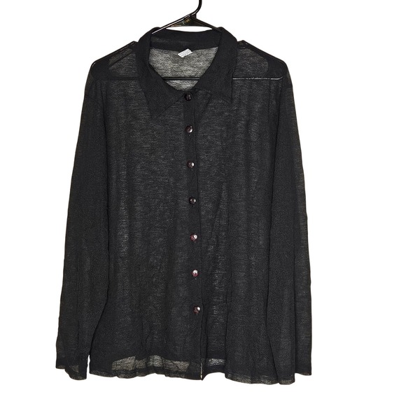 We Be Bop Tops - Y2K Black Sheer Button Down Top Size 22 Goth Whimsigoth Fairy Grunge Sleaze Boho